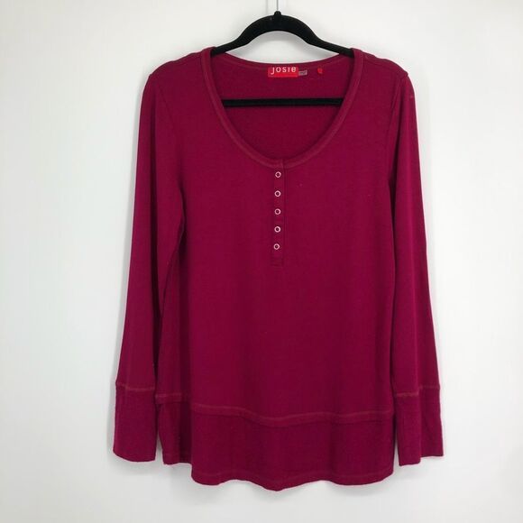 JOSIE NATORI Pink Henley Pajama Shirt Size Womens Medium - Picture 1 of 7